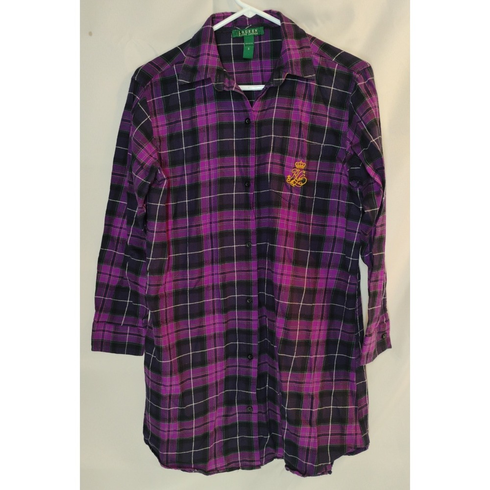 Vtg Lauren Ralph Lauren Womens Small S Purple Plaid Flannel Shirt Embroidered